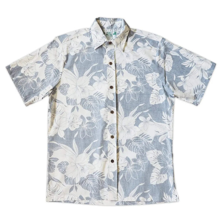 Orchid Shadow Navy Blue Hawaiian Reverse Shirt - Made in Hawaii