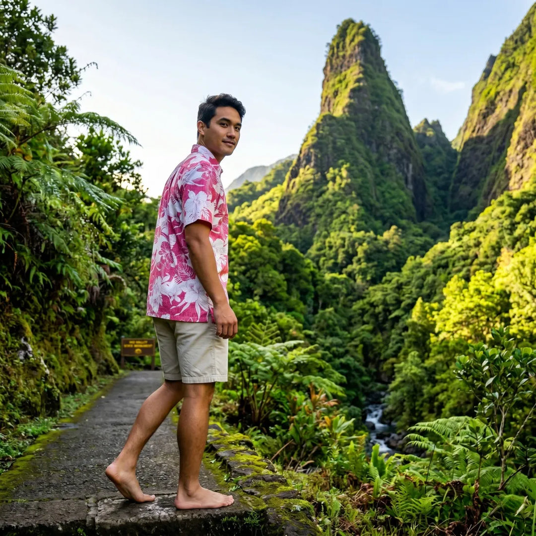 Orchid Shadow Red Hawaiian Reverse Shirt - Made in Hawaii