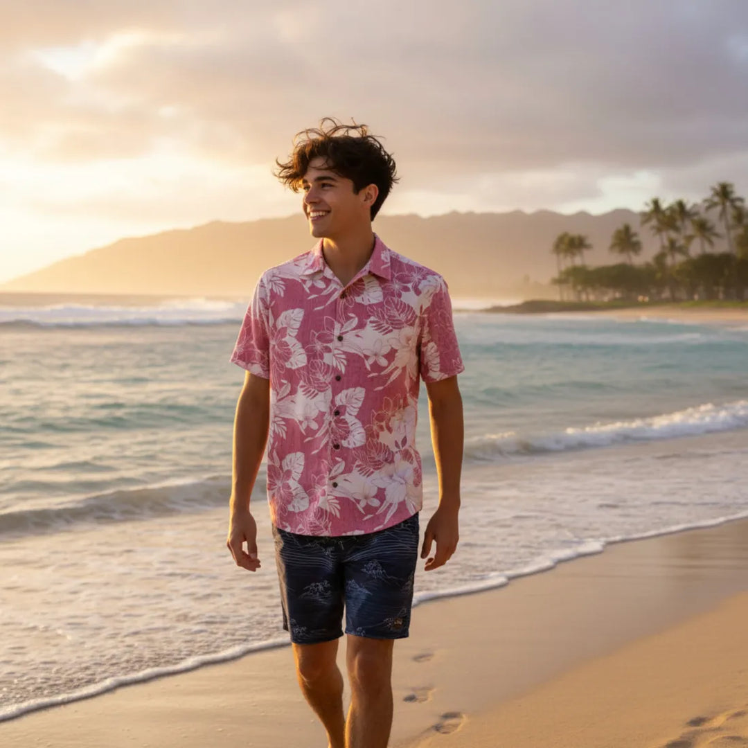 Orchid Shadow Red Hawaiian Reverse Shirt - Made in Hawaii