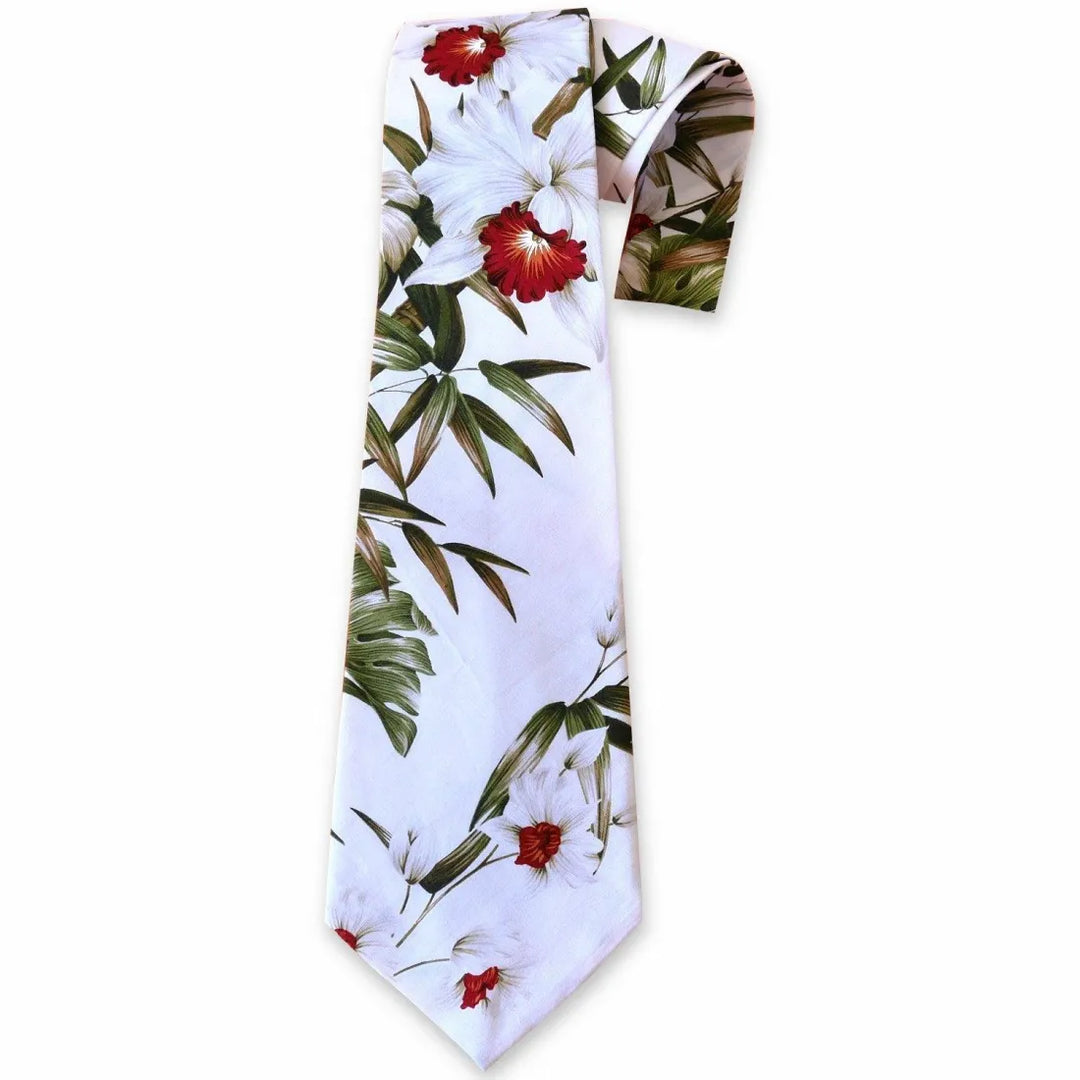 Orchid White Hawaiian Necktie - Made in Hawaii