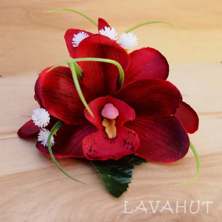 Orchid Wonder Maroon Hawaiian Flower Hair Clip - Made in Hawaii