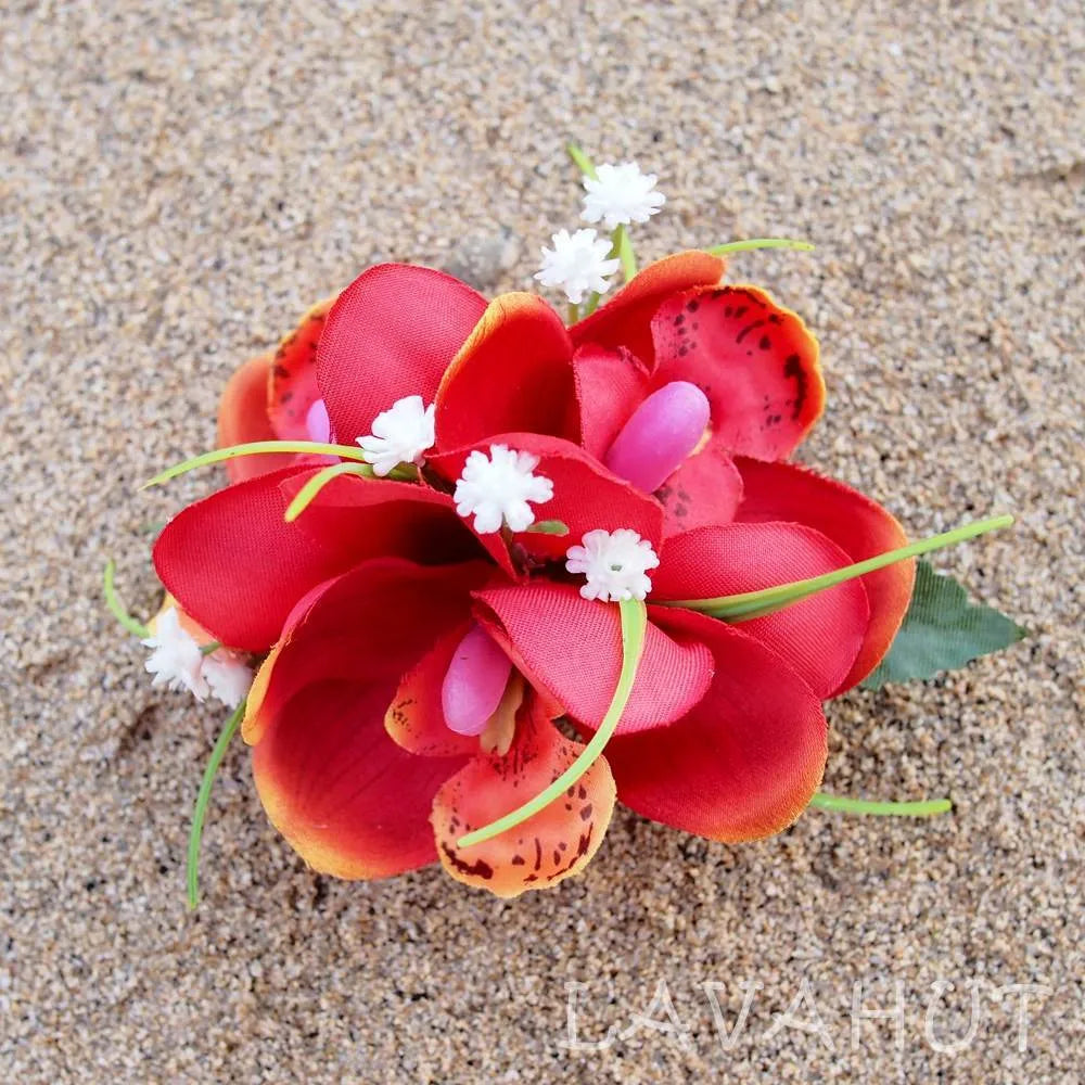 Orchid Wonder Red Hawaiian Flower Hair Clip - Made in Hawaii