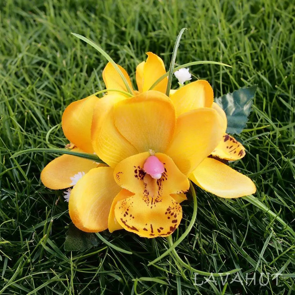 Orchid Wonder Yellow Hawaiian Flower Hair Clip - Made in Hawaii