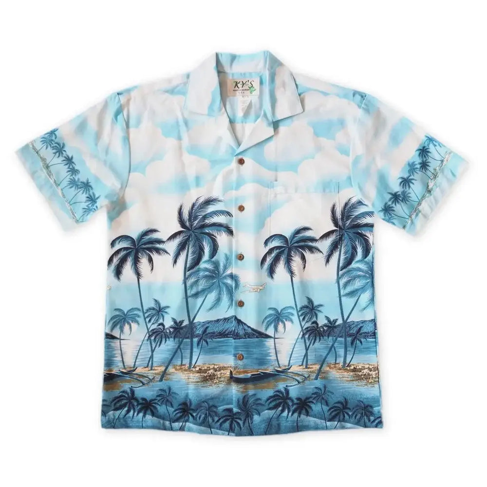 Pahoa Blue Hawaiian Border Shirt Made in Hawaii