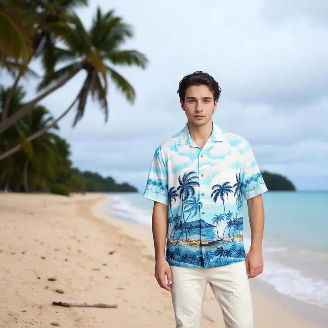 Pahoa Blue Hawaiian Border Shirt Made in Hawaii