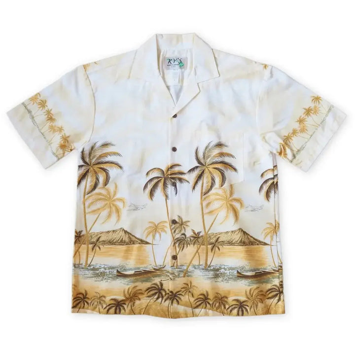 Pahoa Tan Hawaiian Border Shirt Made in Hawaii