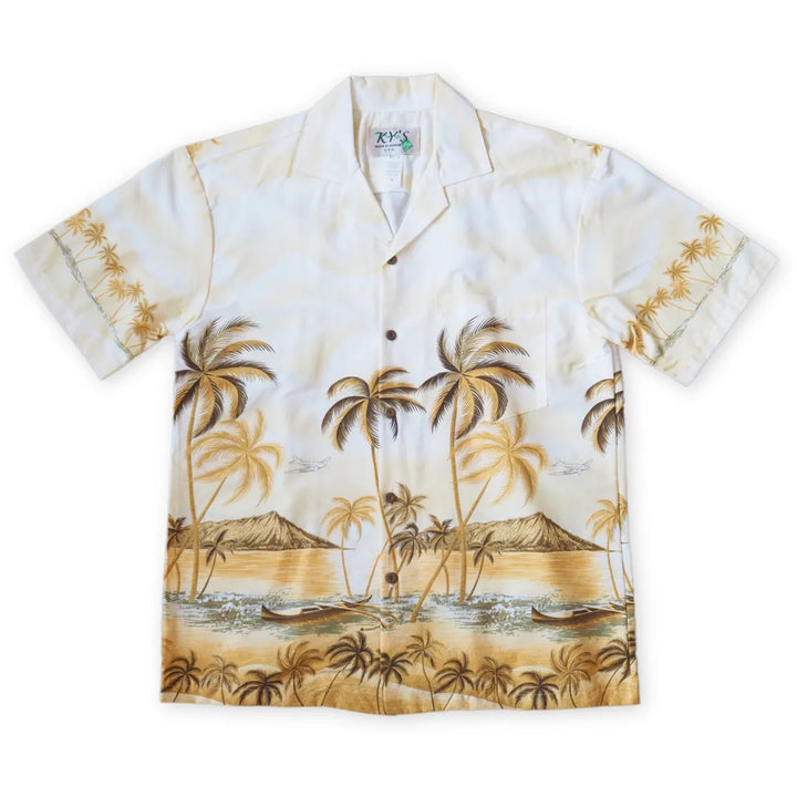 Pahoa Tan Hawaiian Border Shirt - Made in Hawaii