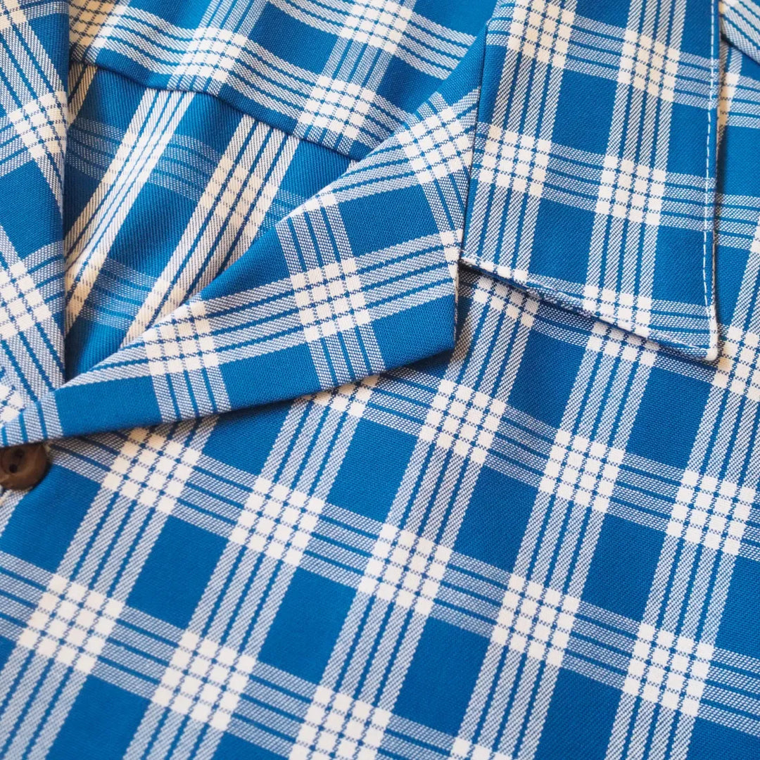 Palaka Blue Hawaiian Cotton Shirt - Made in Hawaii