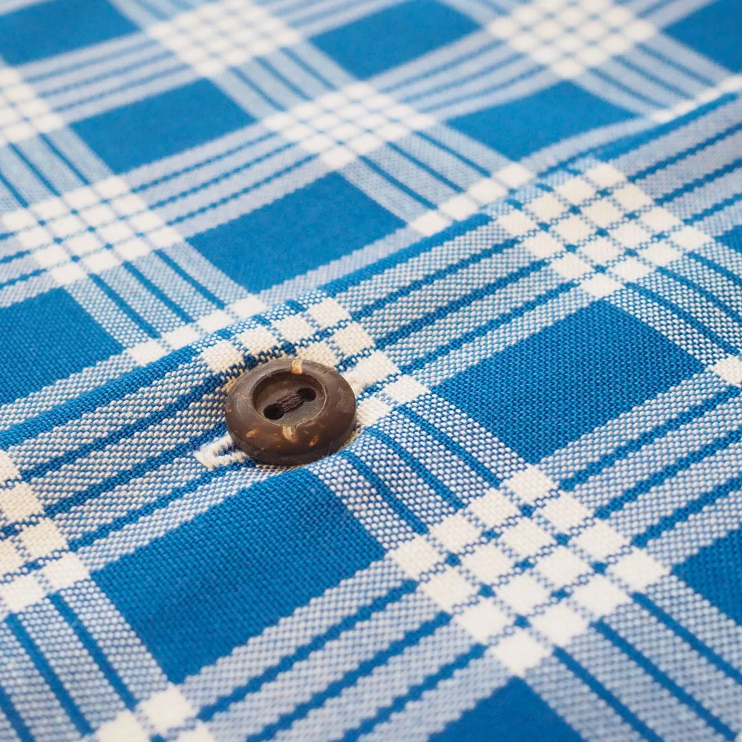 Palaka Ribbon Palaka Blue Hawaiian Cotton Shirt for Men with Coconut Buttons – Lavahut