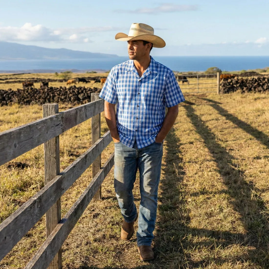 Palaka Blue Hawaiian Cotton Shirt - Made in Hawaii