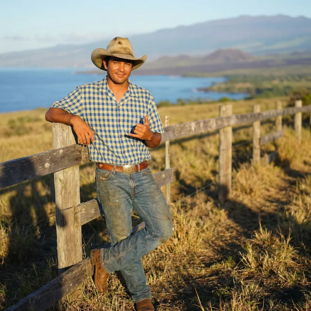 Palaka Blue / Yellow Hawaiian Cotton Shirt - Made in Hawaii