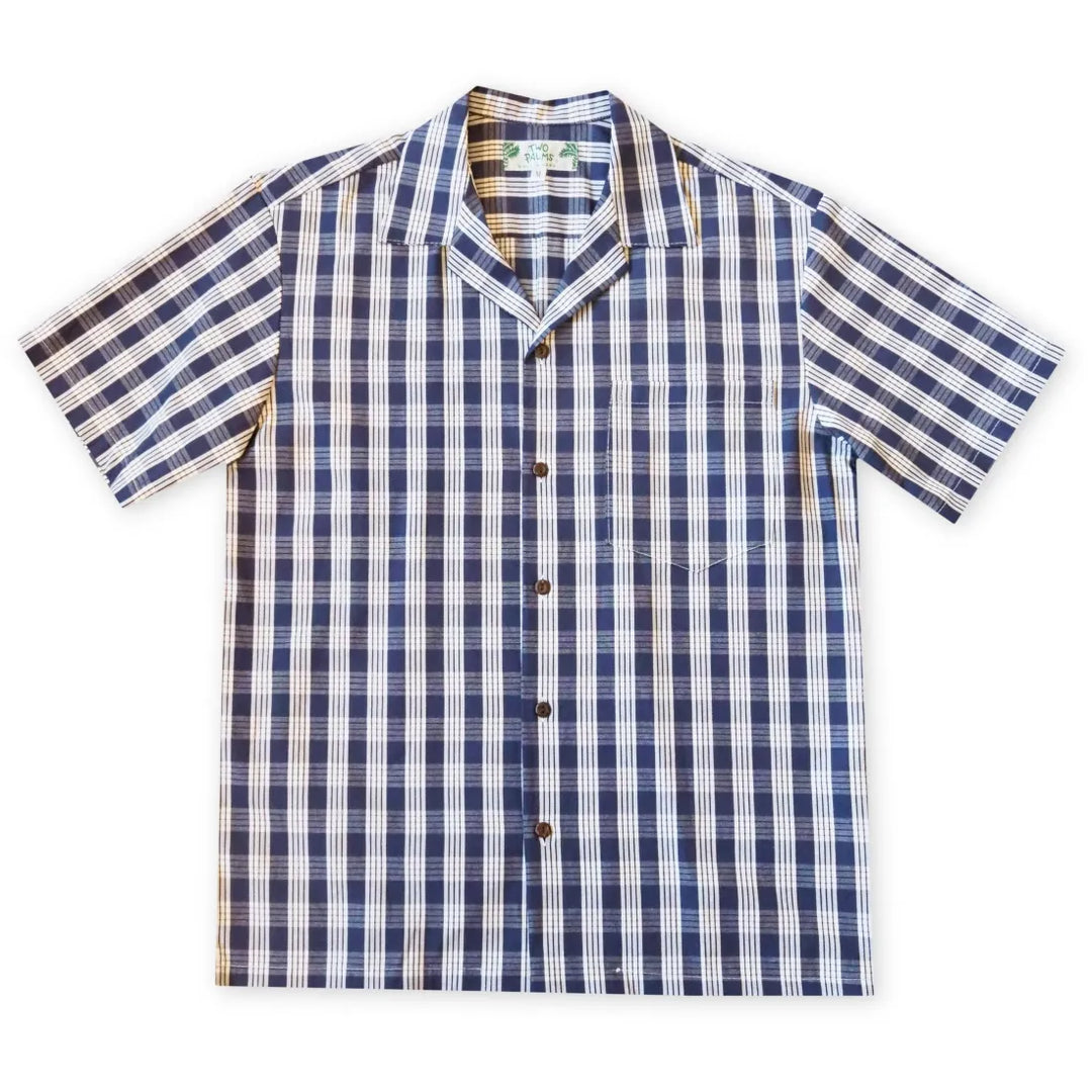 Palaka Navy Hawaiian Cotton Shirt - Made in Hawaii