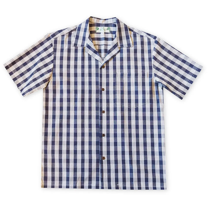 Palaka Navy Hawaiian Cotton Shirt - Made in Hawaii