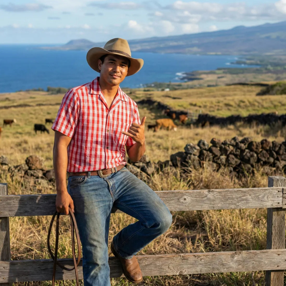 Palaka Red Hawaiian Cotton Shirt - Made in Hawaii