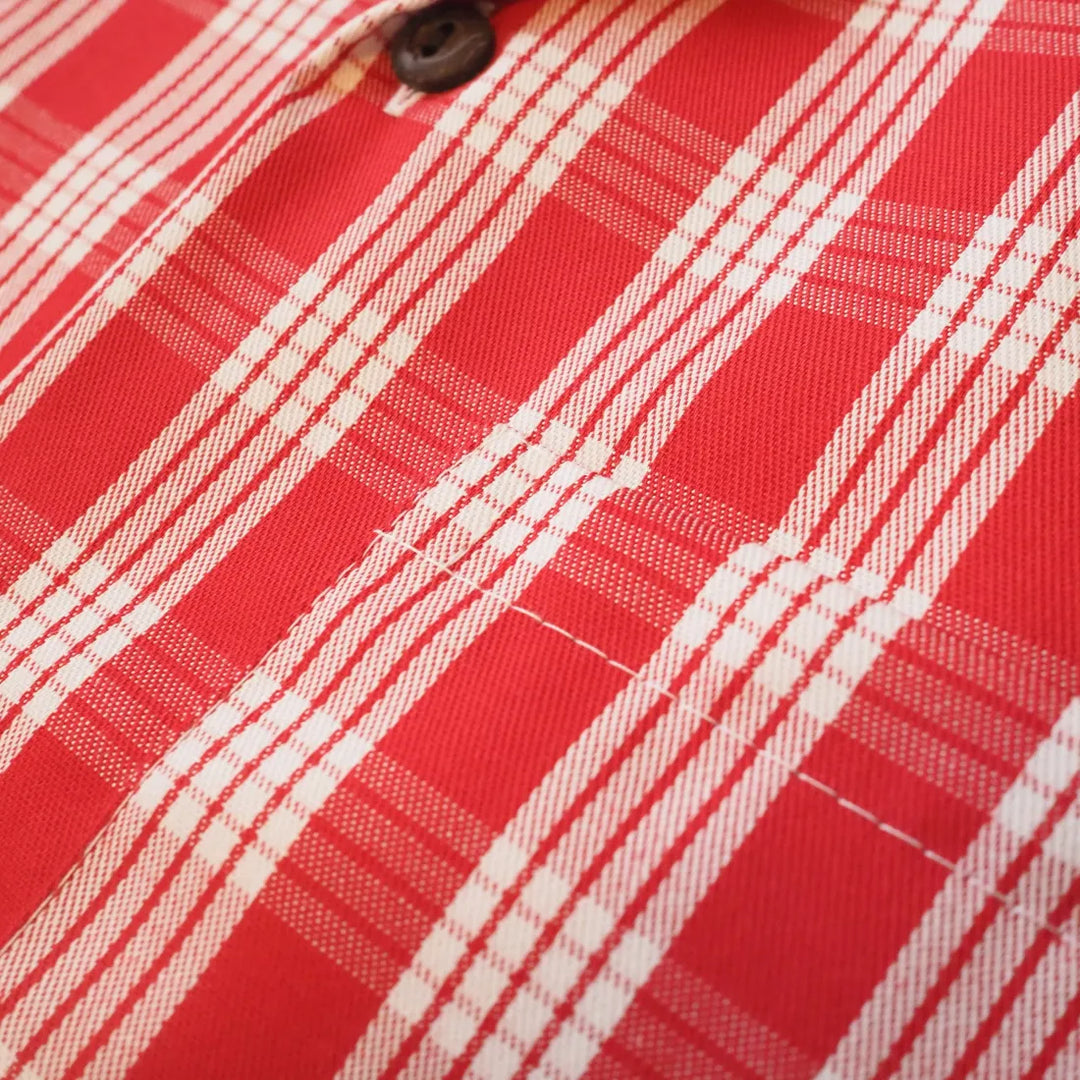 Red Palaka Lettering Palaka Red Hawaiian Cotton Shirt for Men with Coconut Buttons – Lavahut