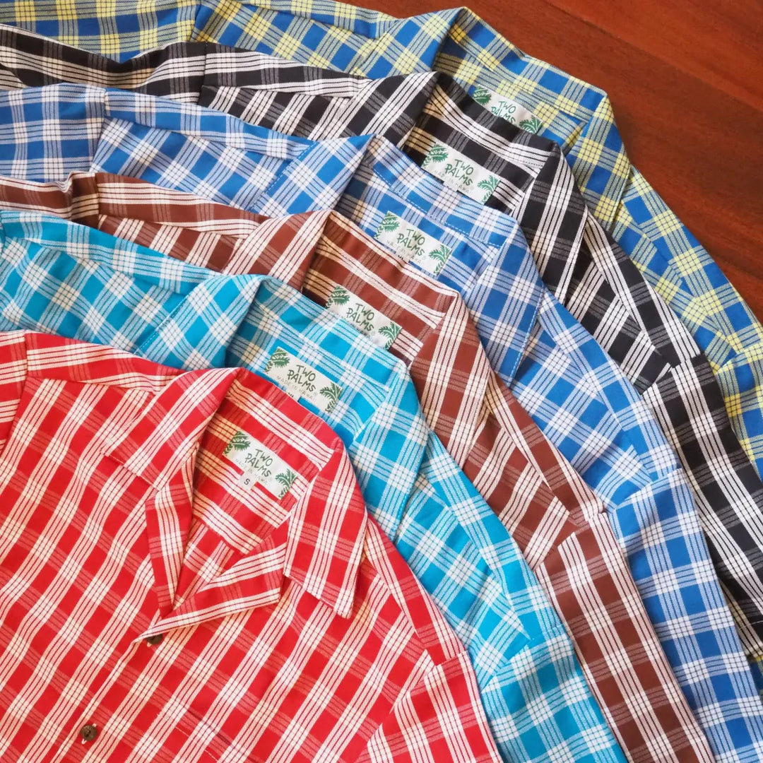 Palaka Red Hawaiian Cotton Shirt for Men with Coconut Buttons XL / Red Palaka Red Hawaiian Cotton Shirt for Men with Coconut Buttons XL / Red