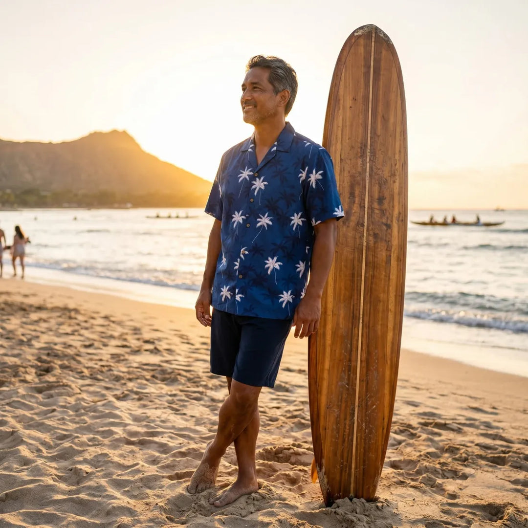 Palm Beach Blue Hawaiian Cotton Shirt - Made in Hawaii