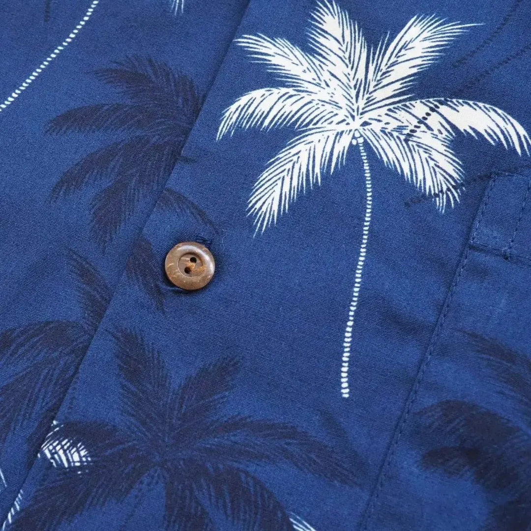Palm Beach Blue Hawaiian Cotton Shirt Made in Hawaii