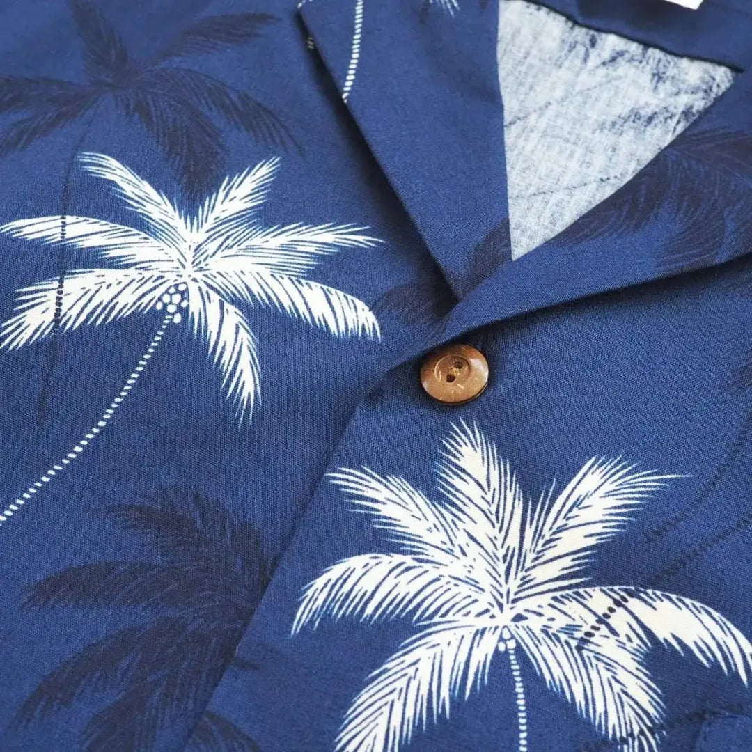 Palm Beach Blue Hawaiian Cotton Shirt Made in Hawaii