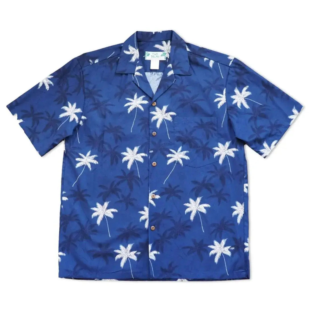 Palm Beach Blue Hawaiian Cotton Shirt Made in Hawaii