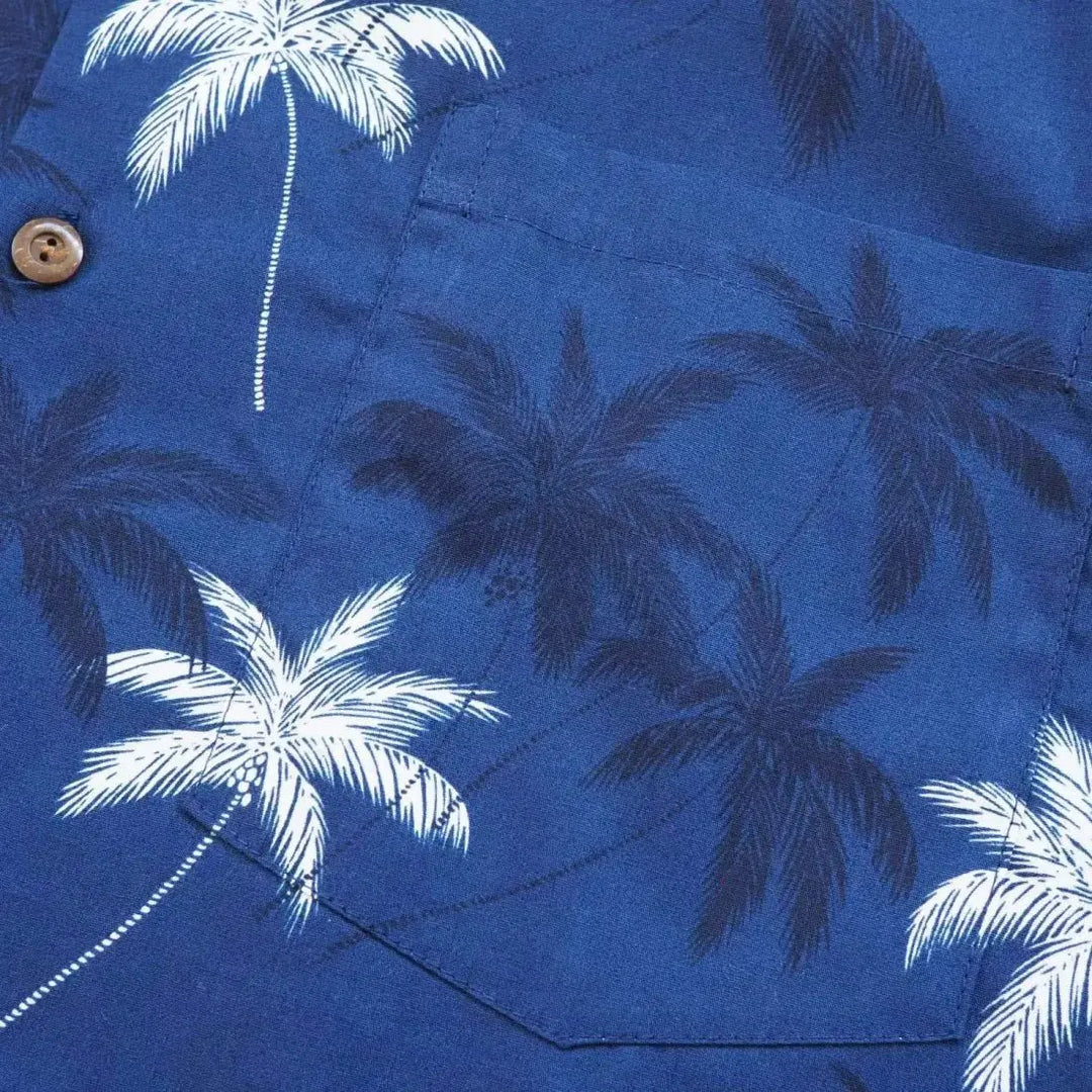 Palm Beach Blue Hawaiian Cotton Shirt Made in Hawaii