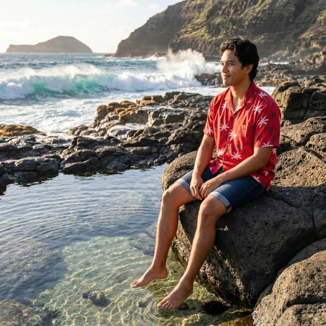 Palm Beach Red Hawaiian Cotton Shirt - Made in Hawaii