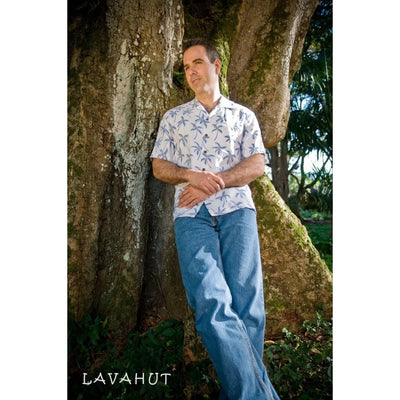 Palm Blue Hawaiian Rayon Shirt - Made In Hawaii
