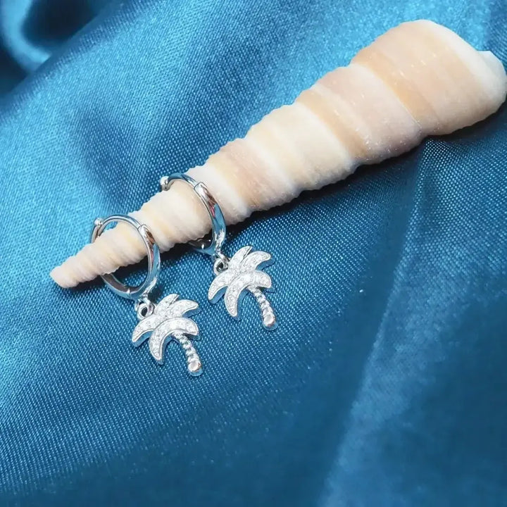 Palm Shimmer Huggie Hoop Earrings - Made in Hawaii