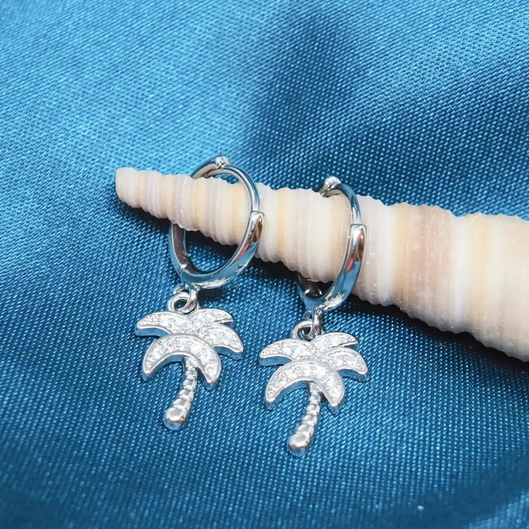 Palm Shimmer Huggie Hoop Earrings - Made in Hawaii