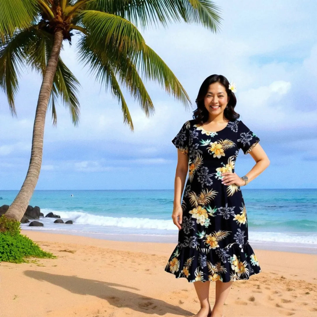 Passion Black Laka Hawaiian Dress for Island Getaways Lavahut Passion Black Laka Hawaiian Dress for Island Getaways Lavahut