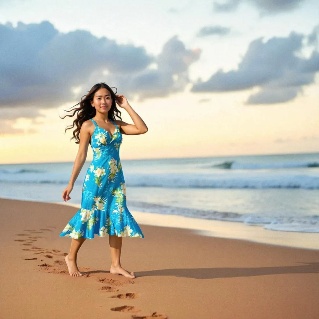 Passion Blue Akua Hawaiian Halter Dress - Made in Hawaii