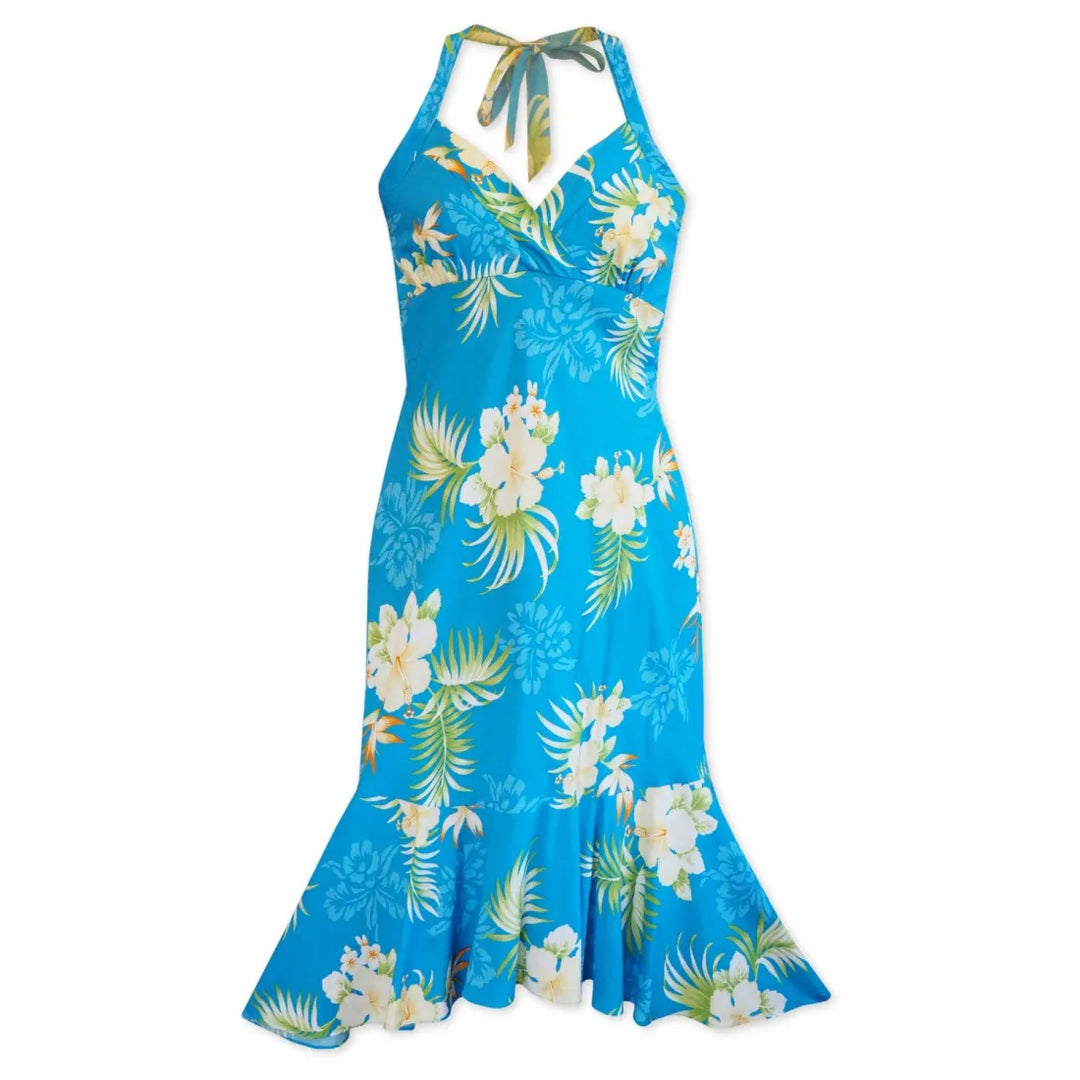 Passion Blue Akua Hawaiian Halter Dress - Made in Hawaii