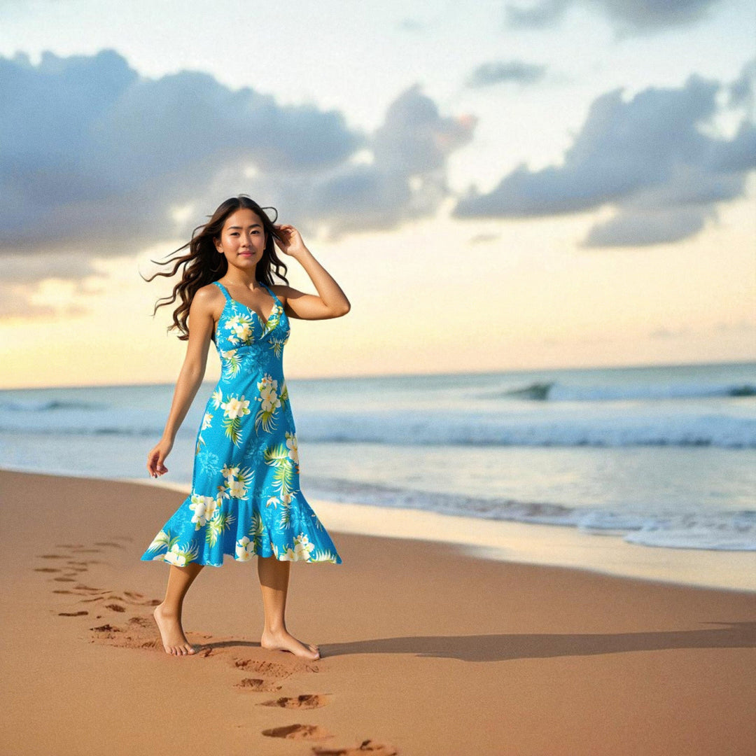 Passion Blue Akua Hawaiian Halter Dress Made in Hawaii