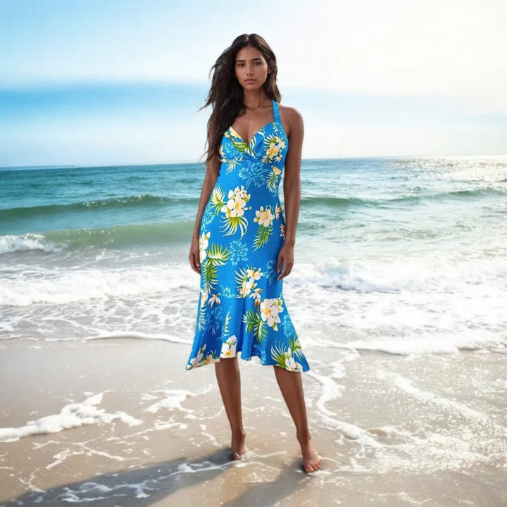 Passion Blue Akua Hawaiian Halter Dress - Made in Hawaii