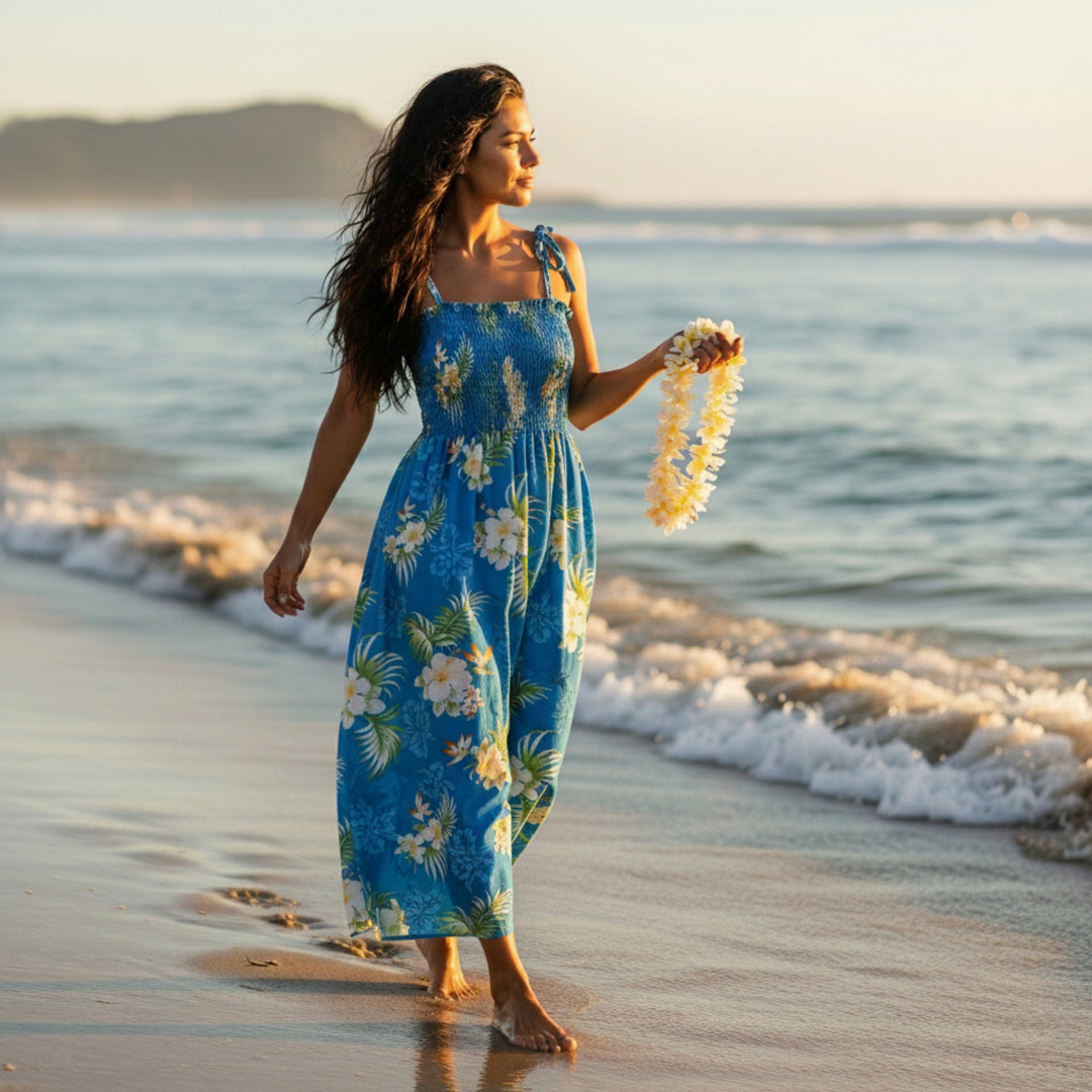 Passion Blue Maxi Hawaiian Dress Made in Hawaii