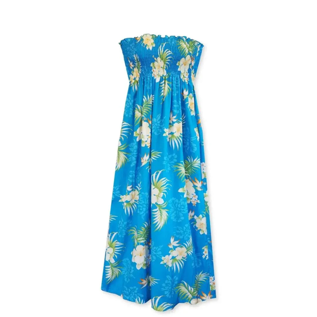 Passion Blue Maxi Hawaiian Dress for Tropical Elegance – Lavahut