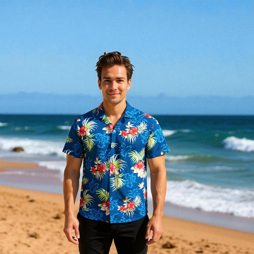 Passion Navy Blue Hawaiian Rayon Shirt Made in Hawaii