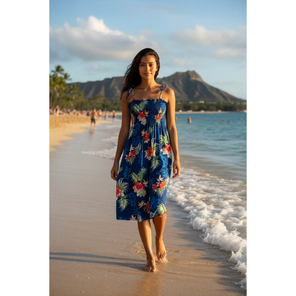 Passion Navy Blue Moonkiss Hawaiian Dress Made in Hawaii