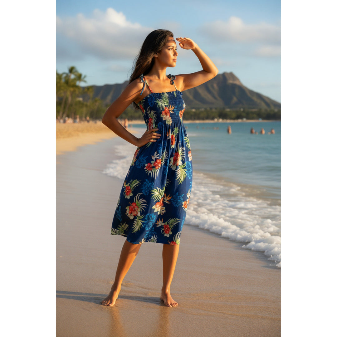 Passion Navy Blue Moonkiss Hawaiian Dress Made in Hawaii