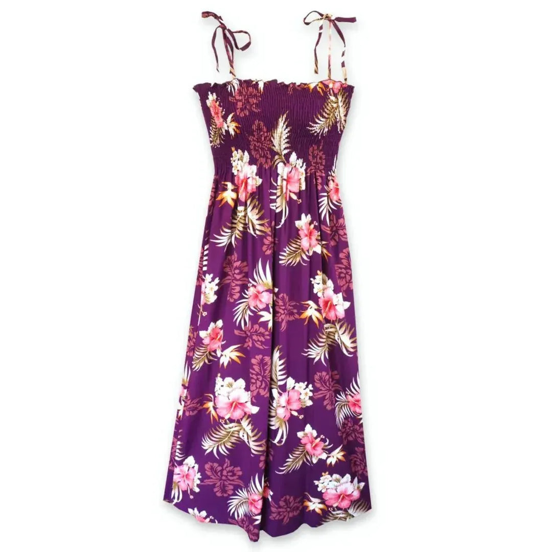 purple hawaiian dress Passion Purple Maxi Hawaiian Dress with Floral Hibiscus Pattern