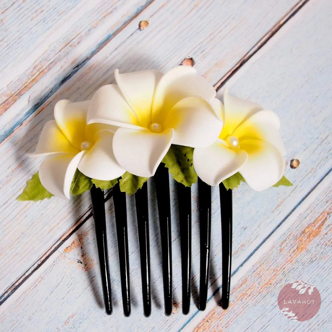 Pearls & Plumeria Hair Comb - Made in Hawaii