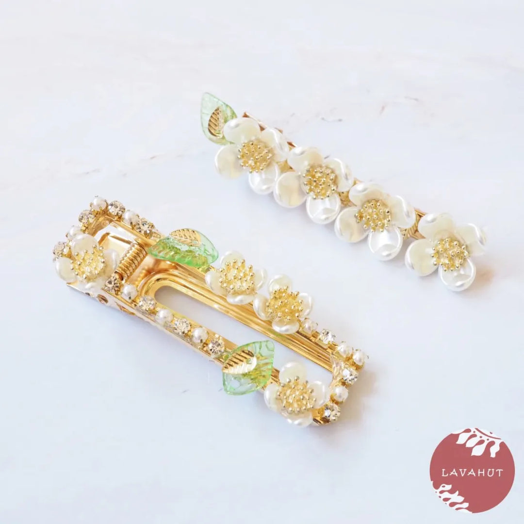 Pearly Blooms Hair Clips - Made in Hawaii