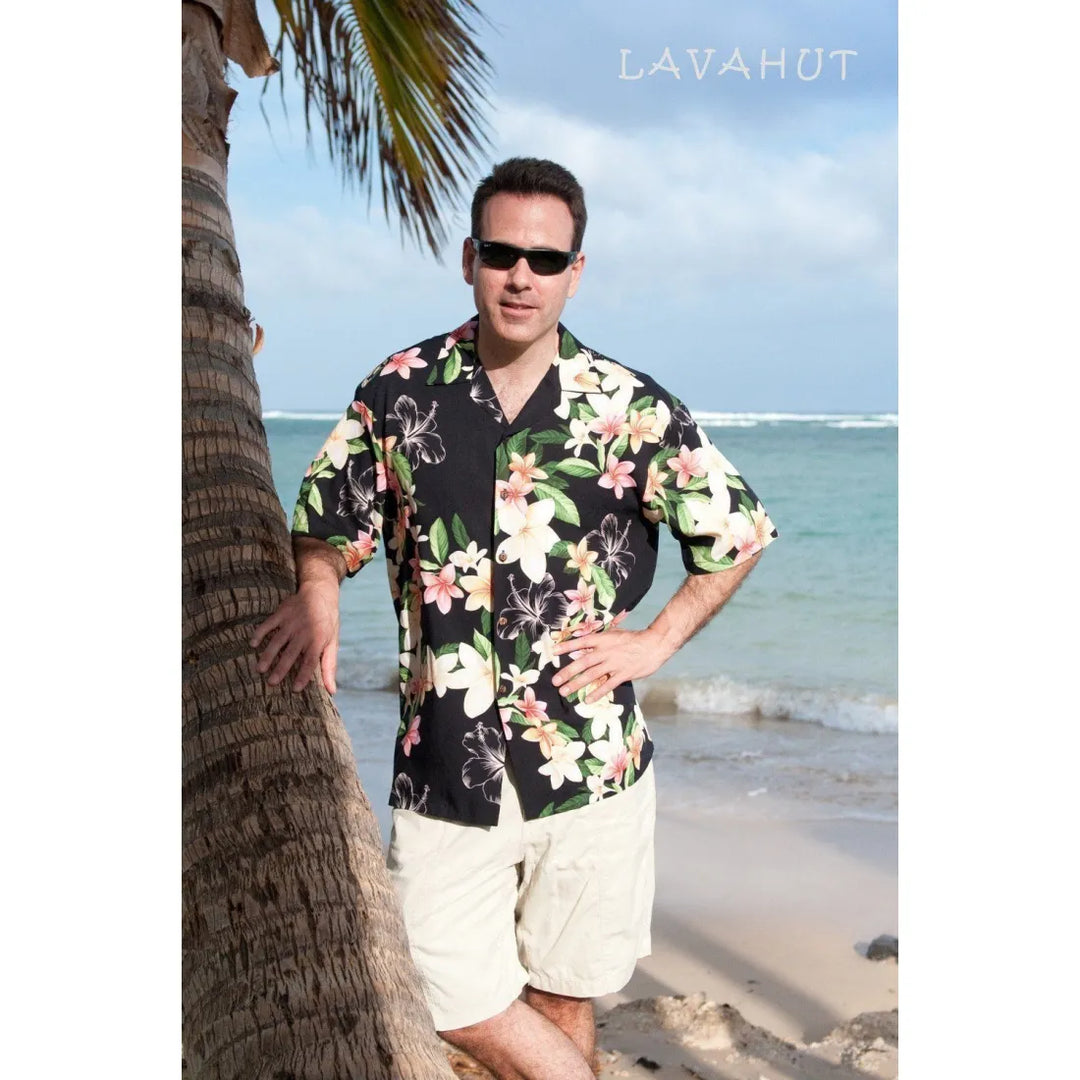 Pebble Black Hawaiian Rayon Shirt - Made in Hawaii