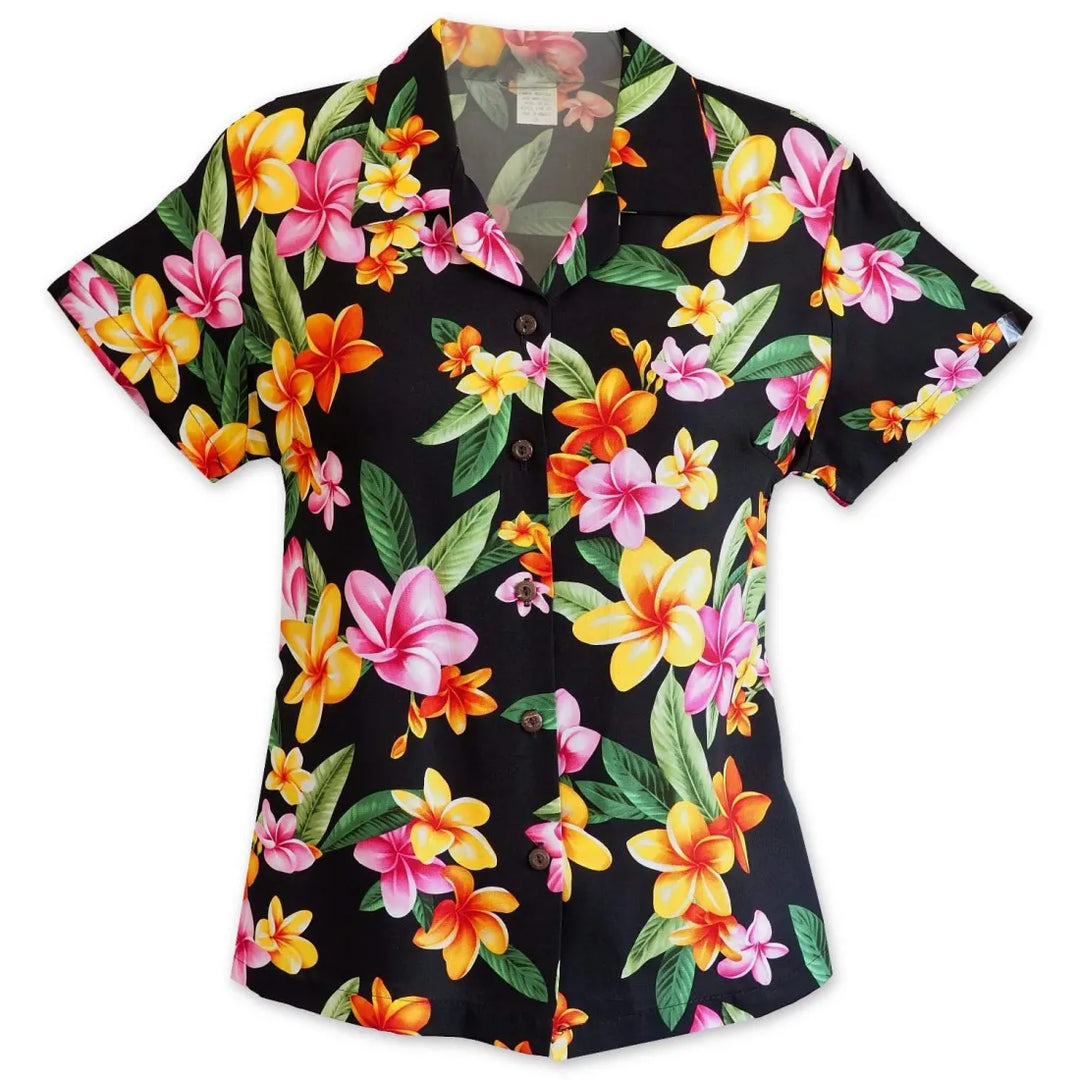 Pebble Black Lady’s Hawaiian Rayon Blouse - Made in Hawaii