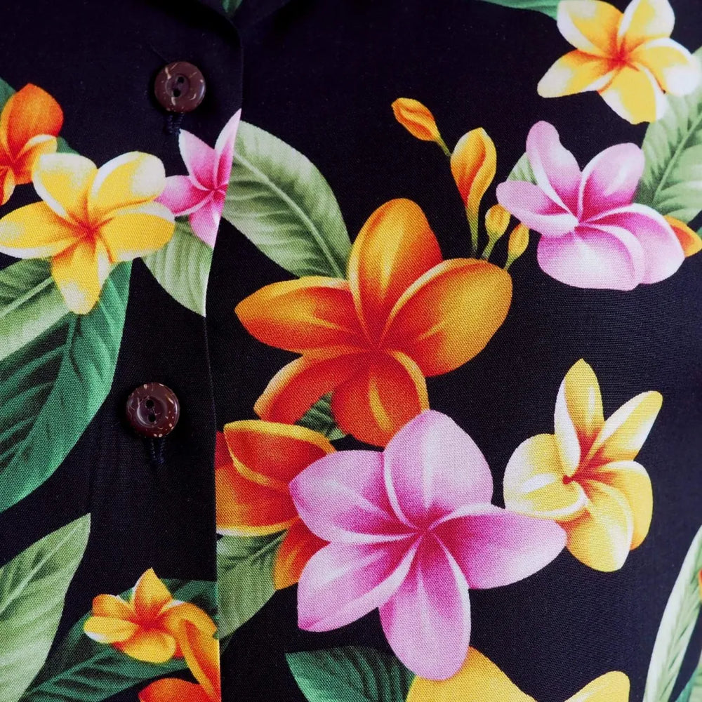 Pebble Black Lady’s Hawaiian Rayon Blouse - Made in Hawaii