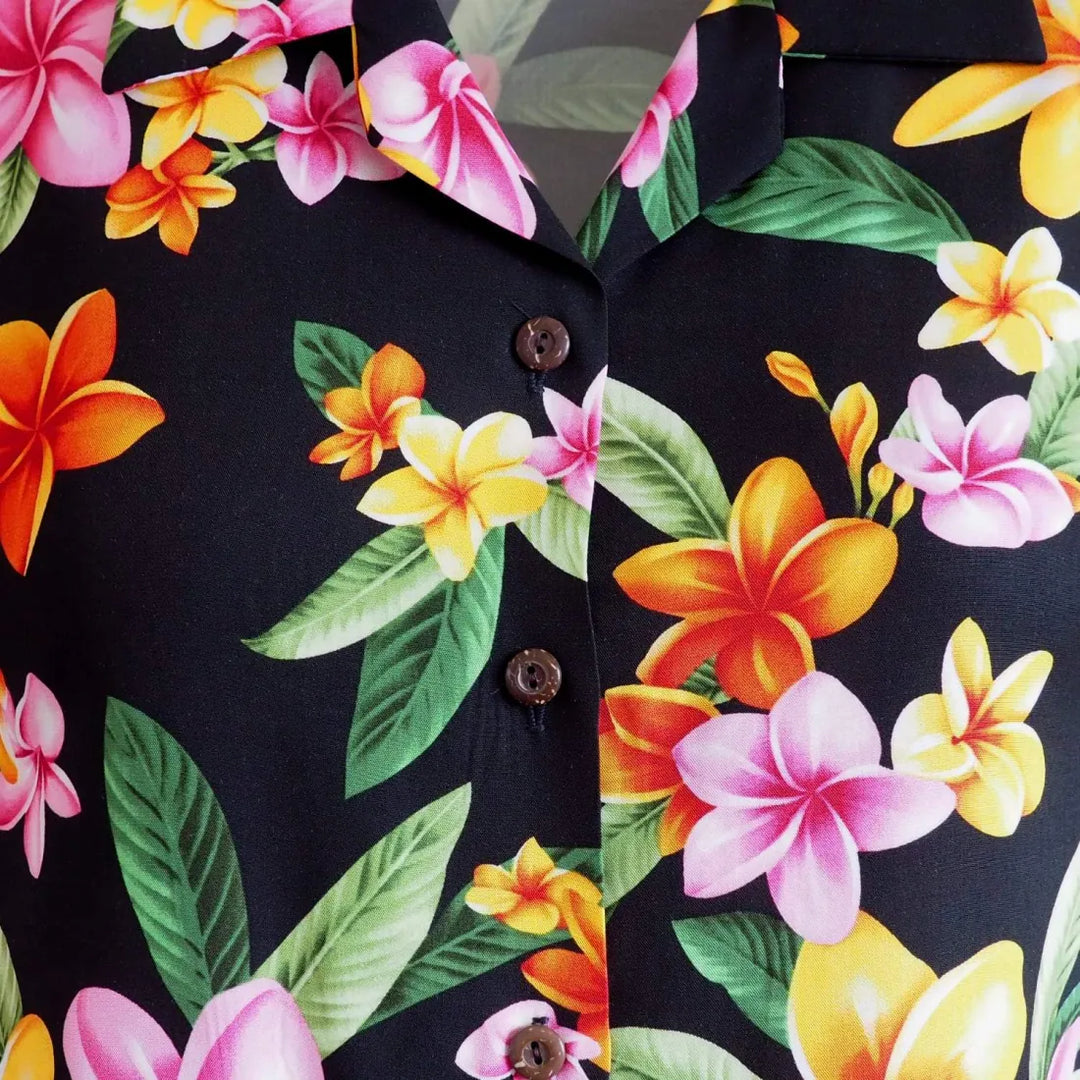 Pebble Black Lady’s Hawaiian Rayon Blouse - Made in Hawaii