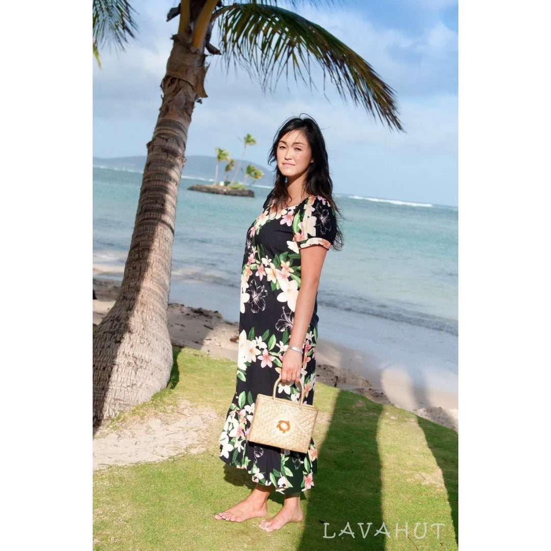 Pebble Black Malama Hawaiian Dress - Made in Hawaii