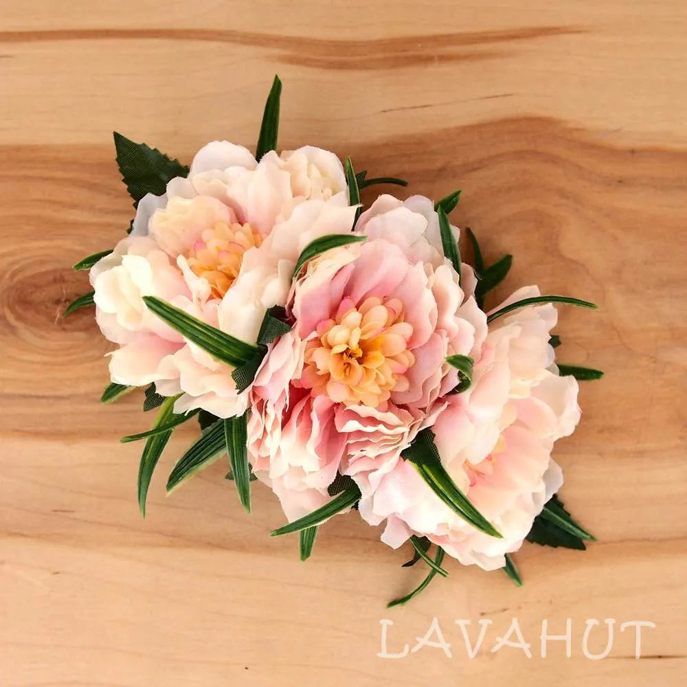 Peony Garden Orange Hawaiian Flower Hair Clip - Made in Hawaii