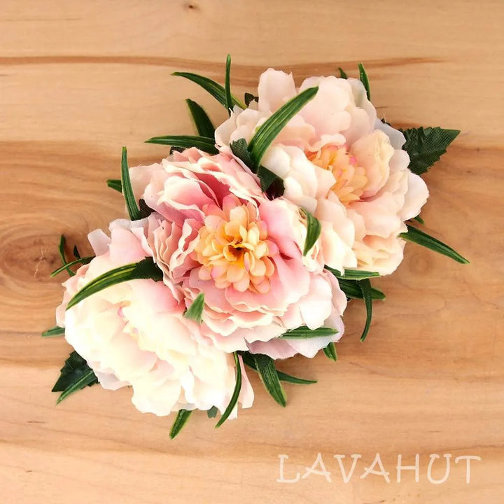 Peony Garden Orange Hawaiian Flower Hair Clip - Made in Hawaii