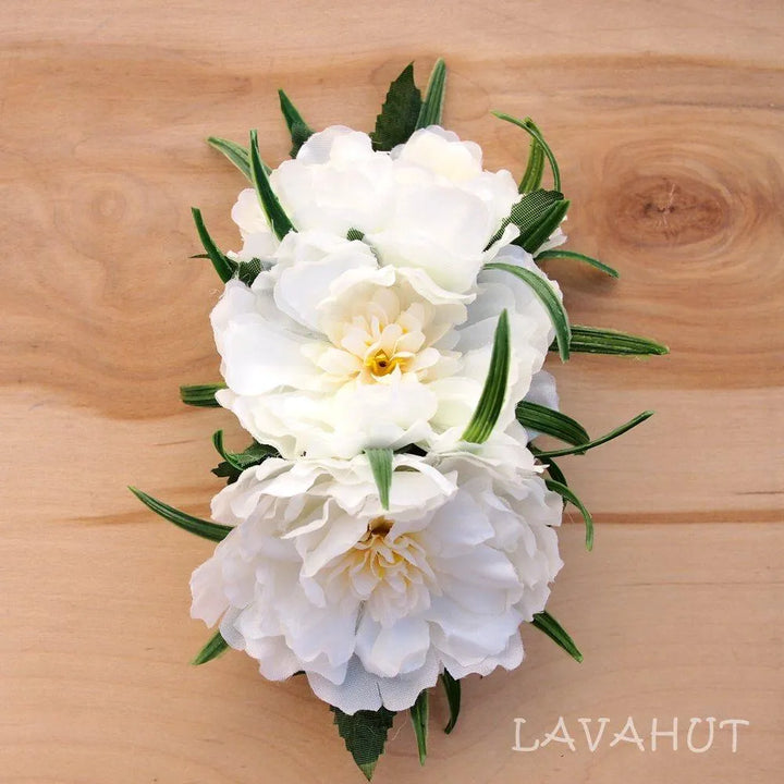 Peony Garden White Hawaiian Flower Hair Clip - Made in Hawaii